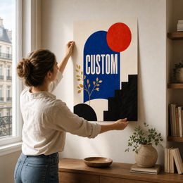 Person hanging the custom fine art poster