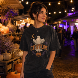 Person wearing a custom Halloween Comfort Colors 1717 t-shirt
