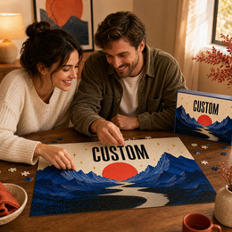 Two people assembling a custom jigsaw puzzle