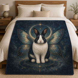 Custom rabbit with butterfly wings on a 50 by 60 inch velveteen plush blanket