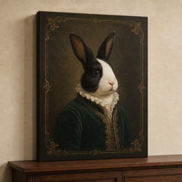 Custom rabbit regal oil portrait on a 16 by 20 inch gallery-wrap canvas