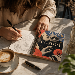 Person writing in a custom spiral journal