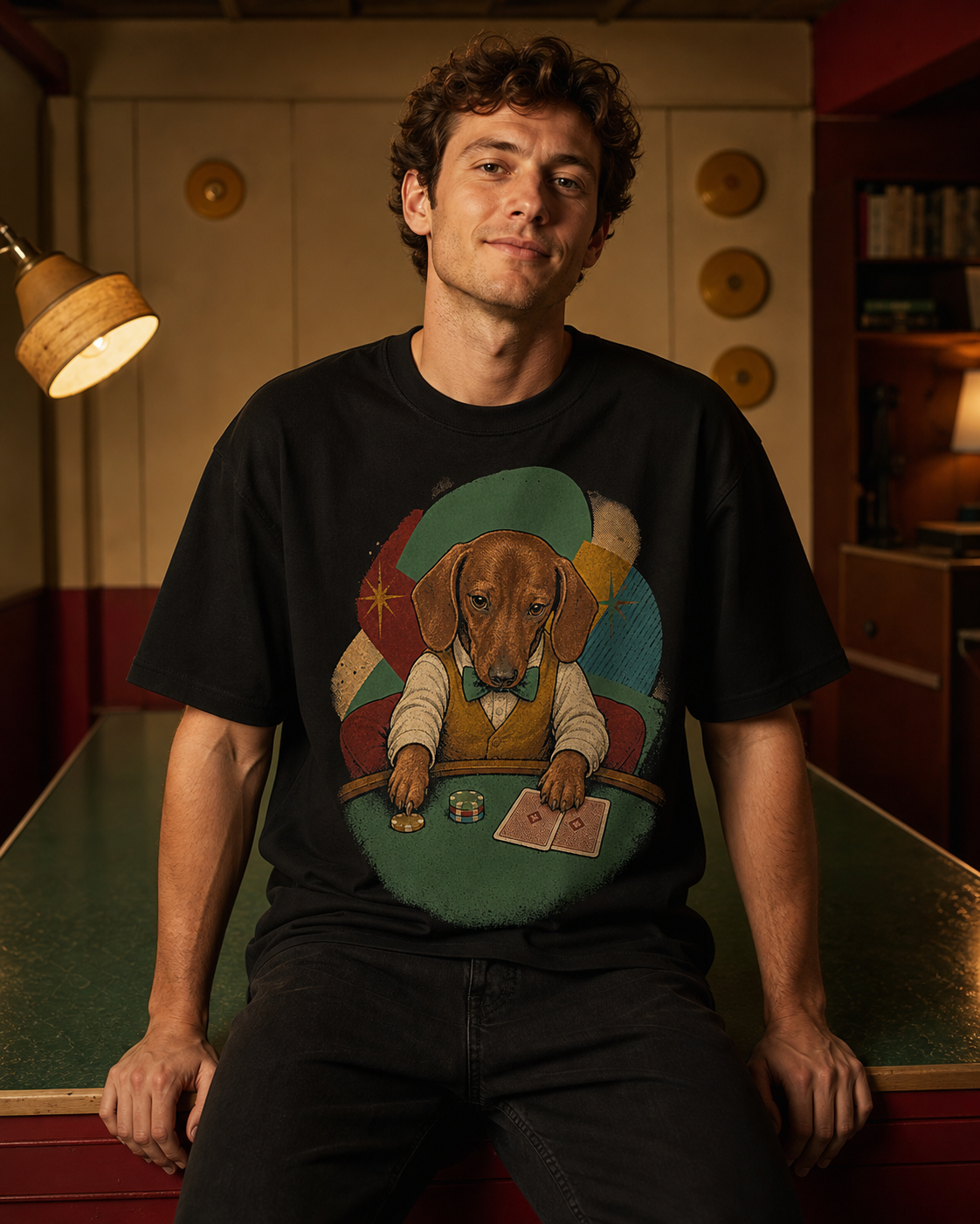 Dachshund Short Stack Vintage Poker Graphic Tee