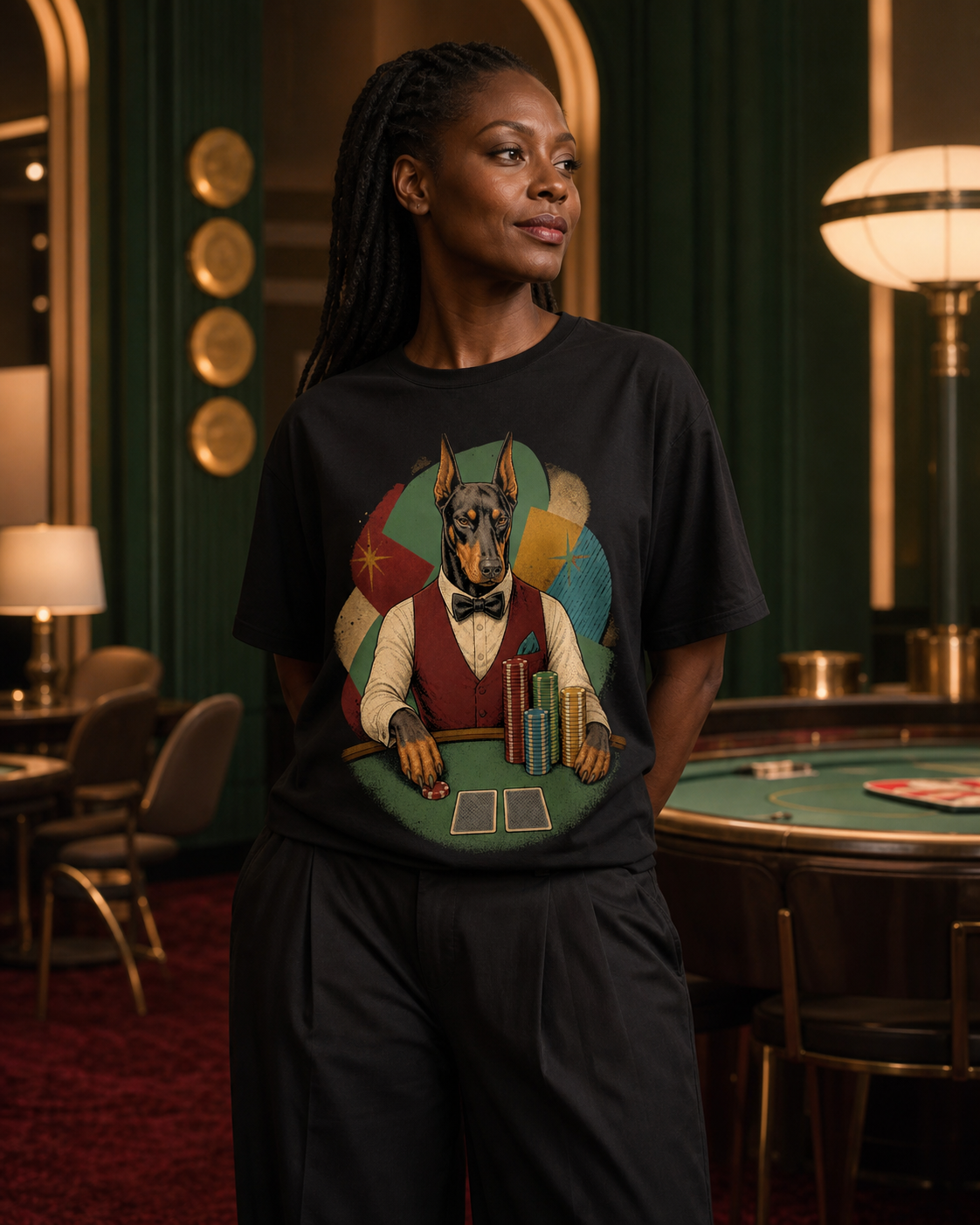 Doberman High Roller Vintage Card-Room Graphic Tee