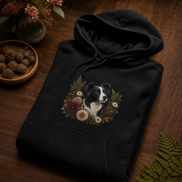 Custom dog Botanical Bloom hoodie detail with realistic print scale