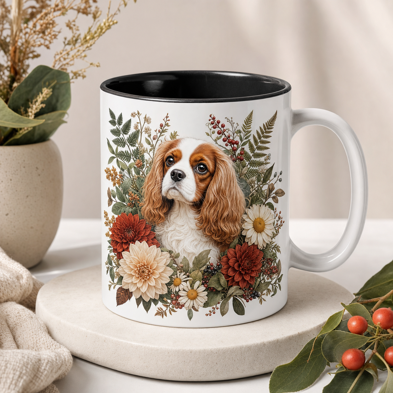 Custom Dog Botanical Bloom Portrait Mug example artwork