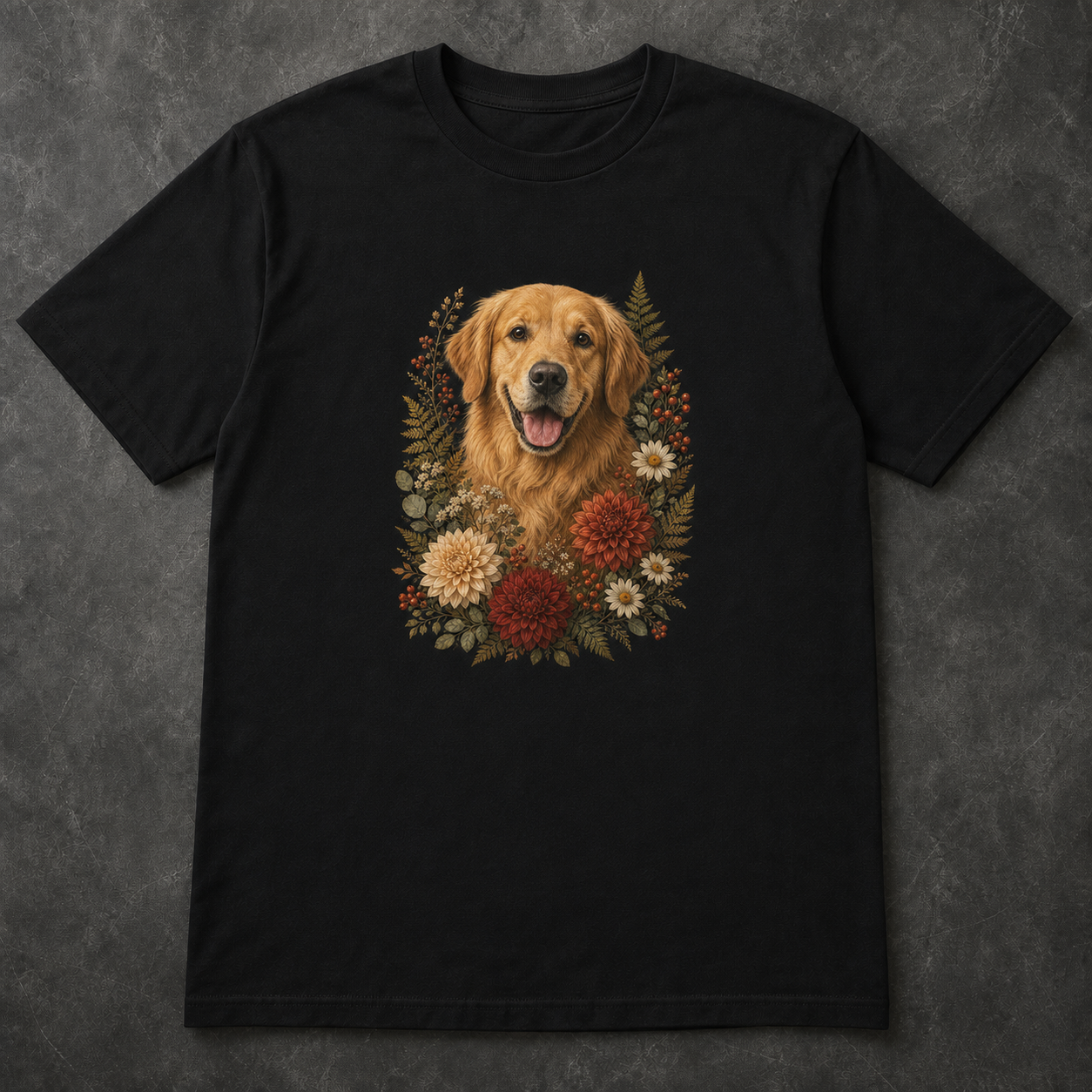 Custom Dog Botanical Bloom Portrait T-Shirt example artwork