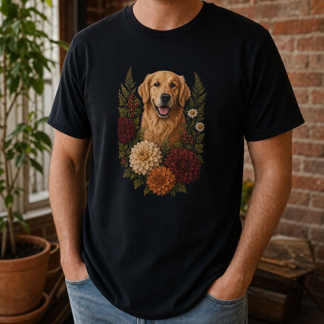 Custom Dog Botanical Bloom Portrait T-Shirt