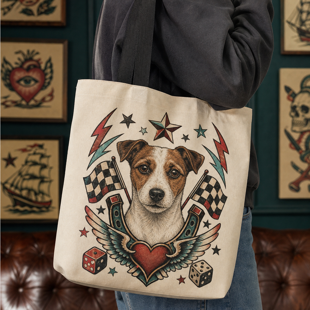 Custom Dog Vintage Tattoo Flash Tote Bag