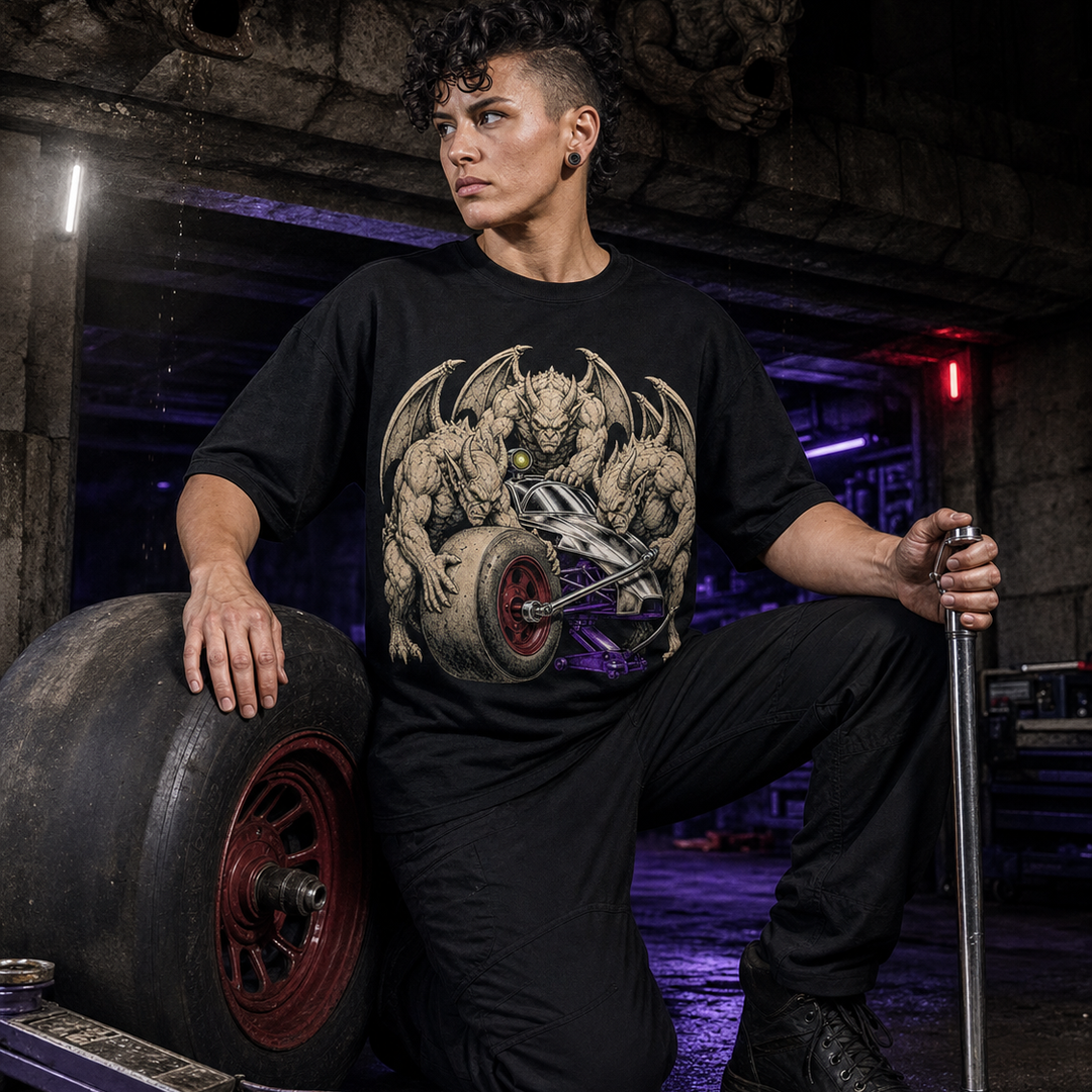 Gargoyle Pit Stop Gothic Racing Graphic Tee
