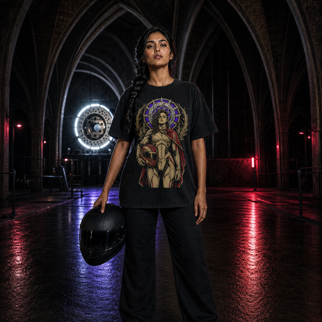 Saint of the Apex Gothic Racer Graphic Tee