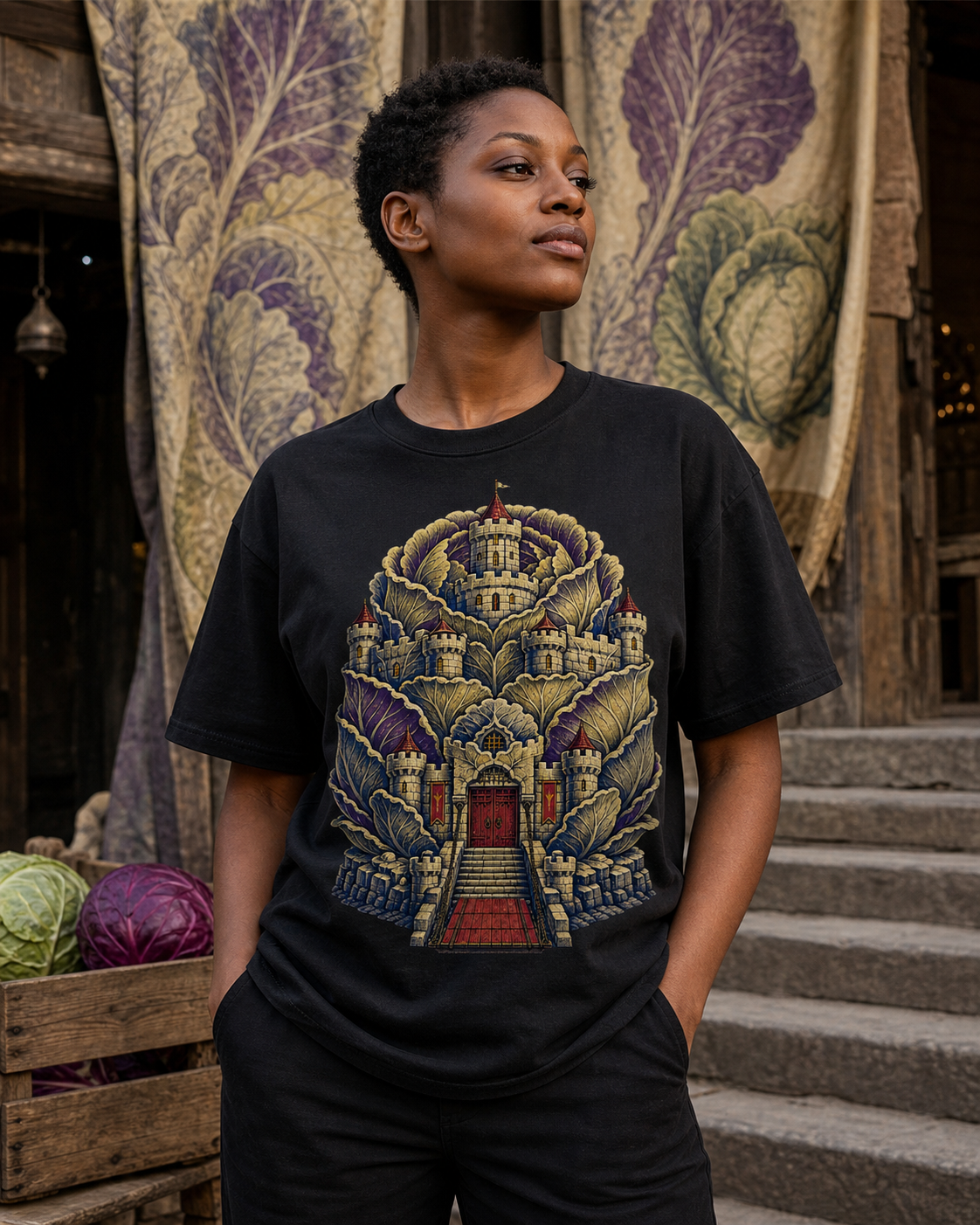 Cabbage Citadel Medieval Woodcut Graphic Tee