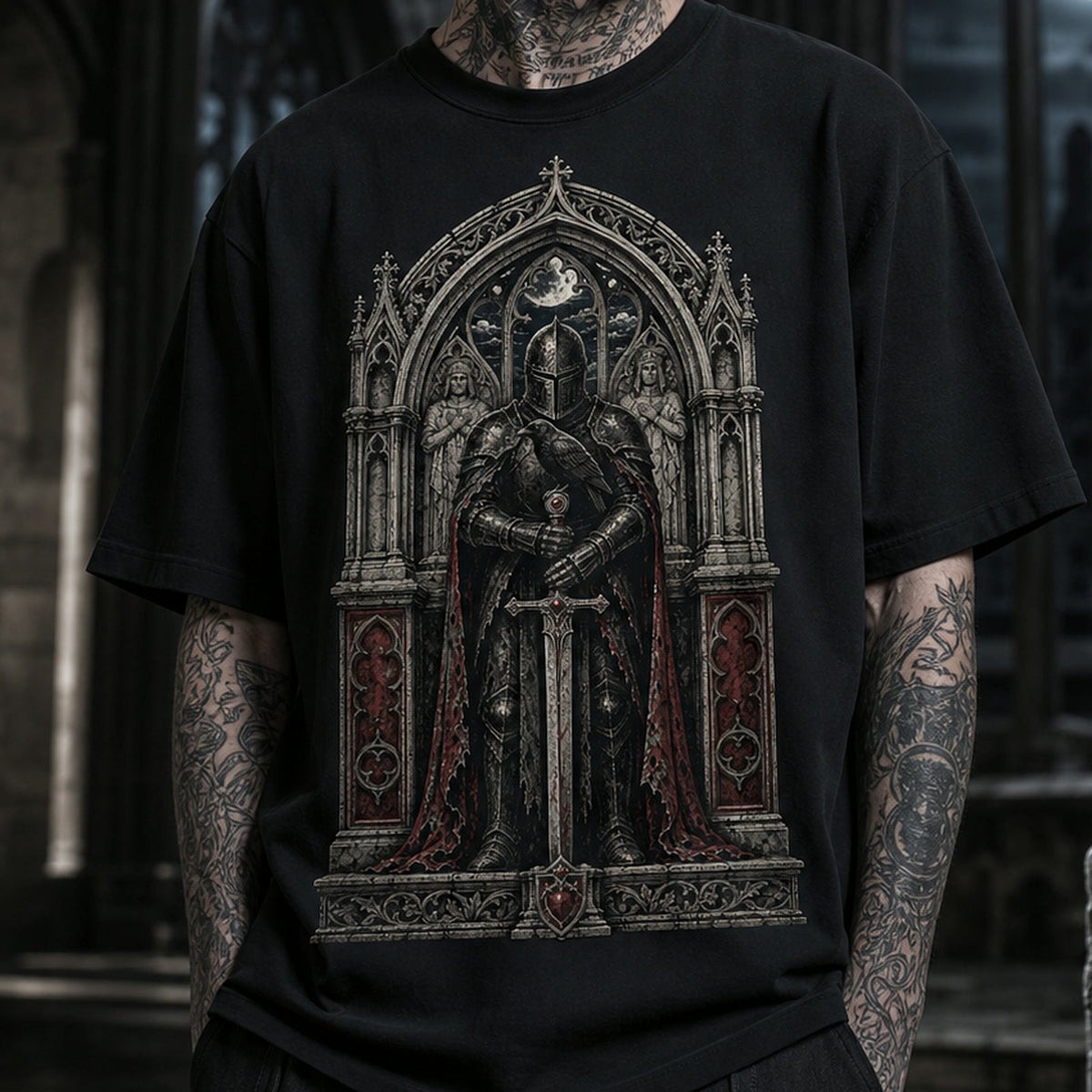 Funeral Knight Cathedral Heavy Oversized Gothic Tee