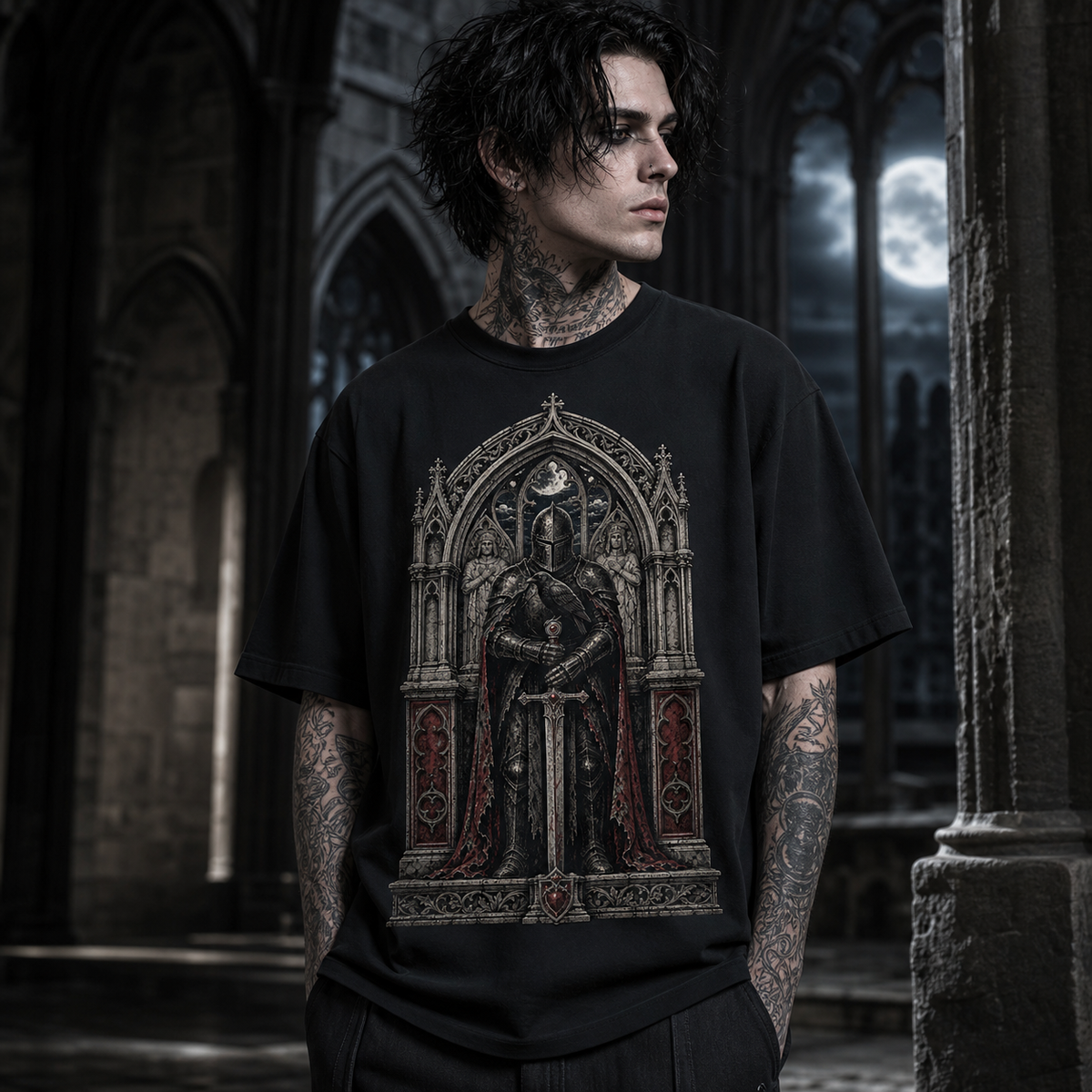 Funeral Knight Cathedral Heavy Oversized Gothic Tee