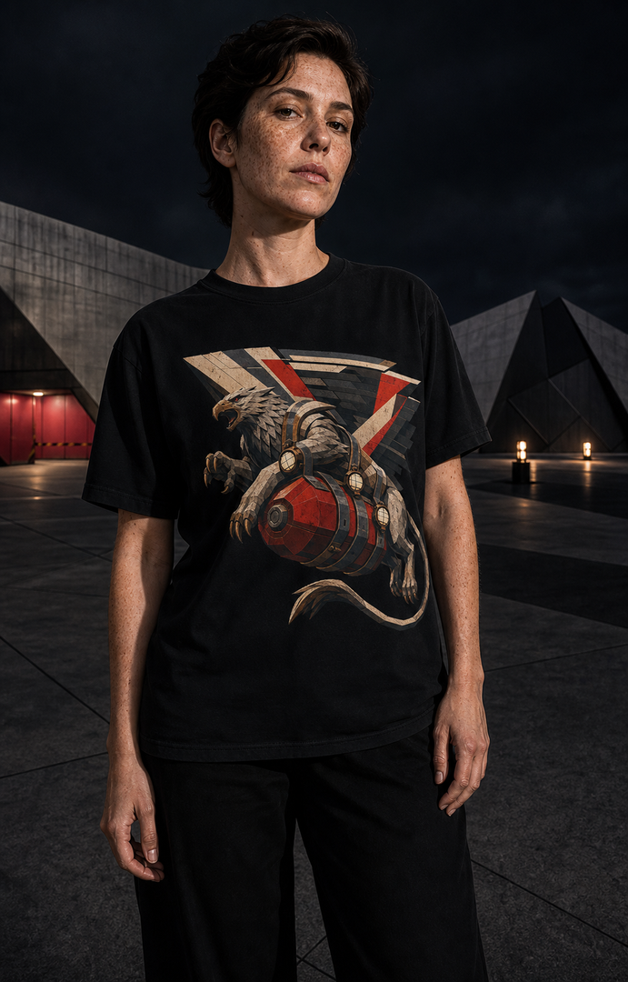 Griffin Overnight Courier Brutalist Mythic Industrial Graphic Tee