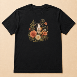 Custom guinea pig Botanical Bloom portrait T-shirt with realistic standard full-front print scale