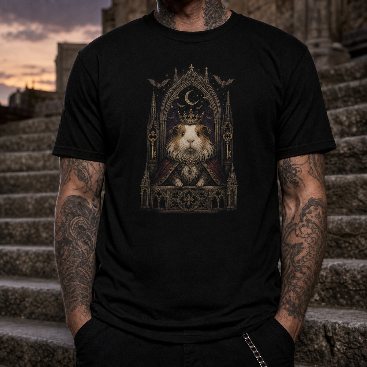 Custom Guinea Pig Gothic Cathedral Portrait T-Shirt