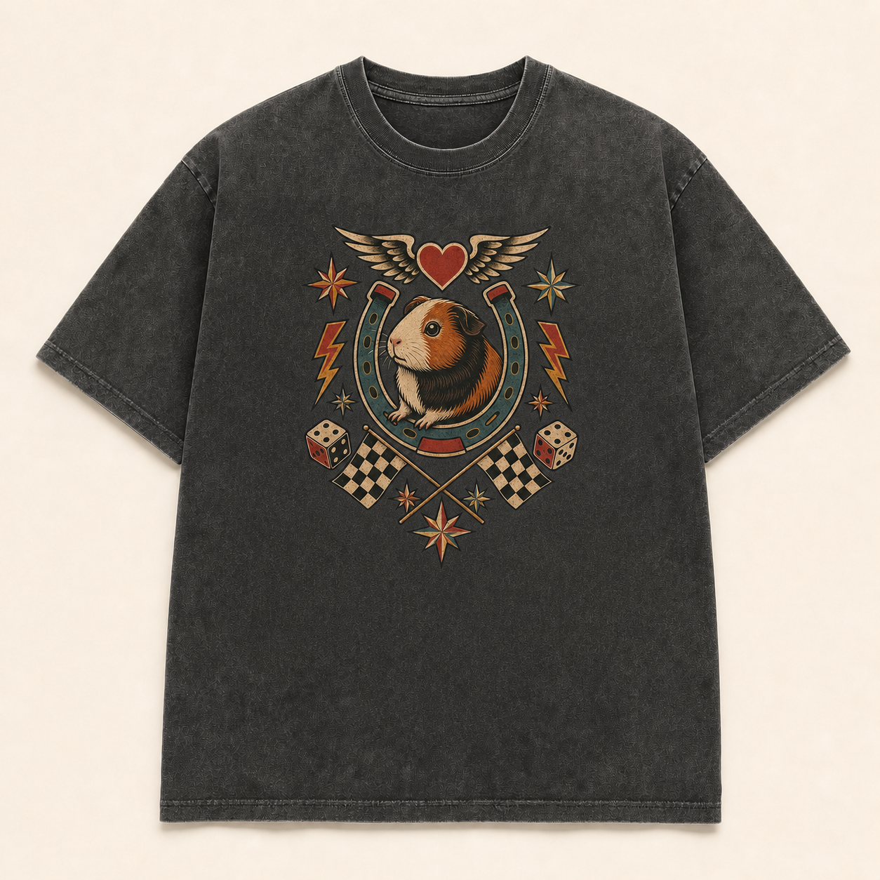 Custom Guinea Pig Vintage Tattoo Flash T-Shirt example artwork