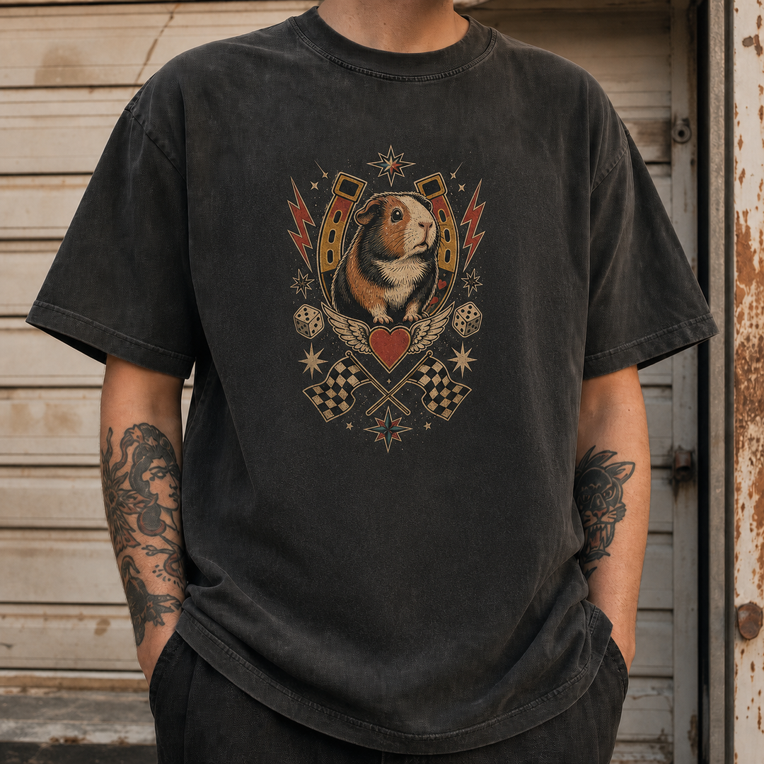 Custom Guinea Pig Vintage Tattoo Flash T-Shirt