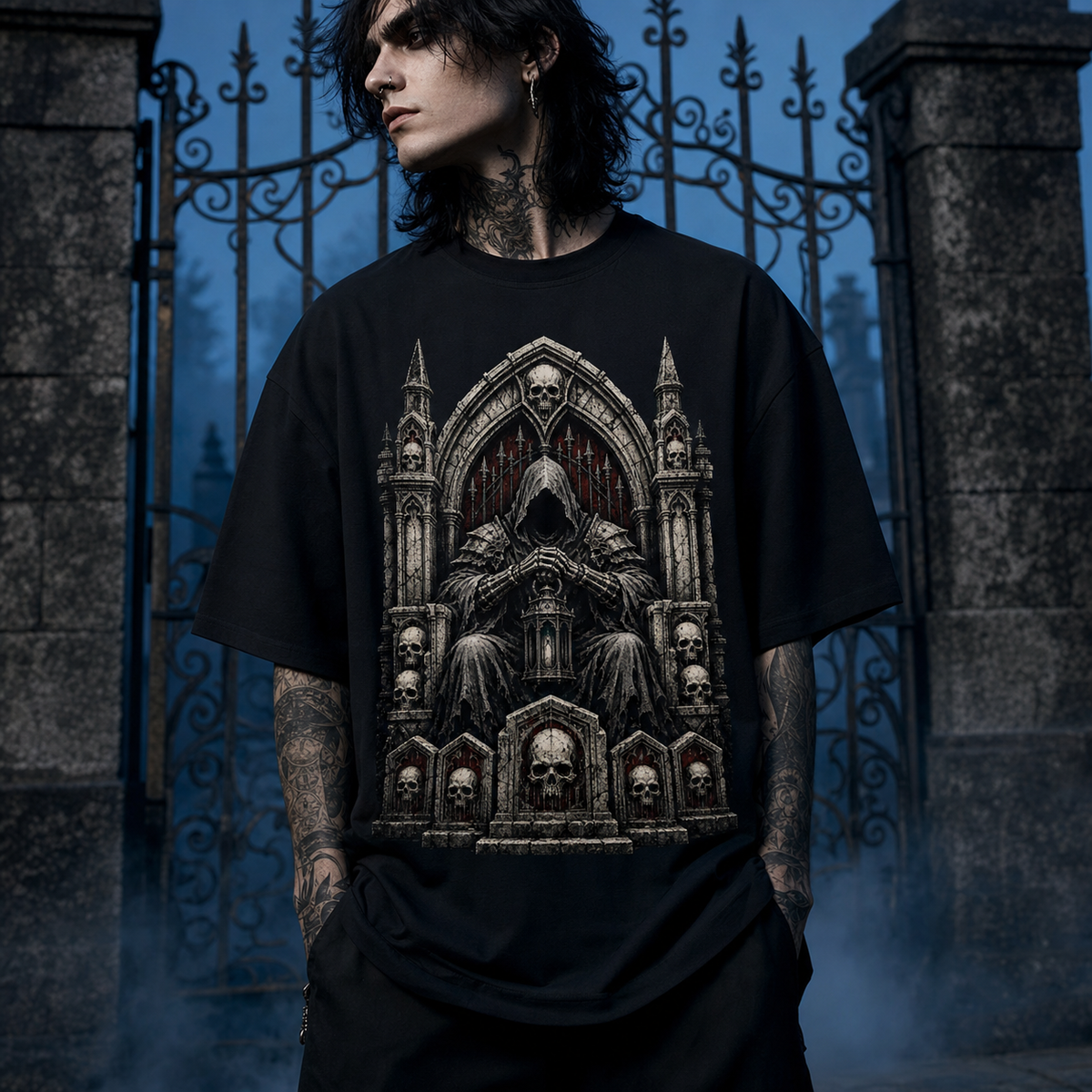 Hooded Tomb Sentinel Heavy Oversized Gothic Tee