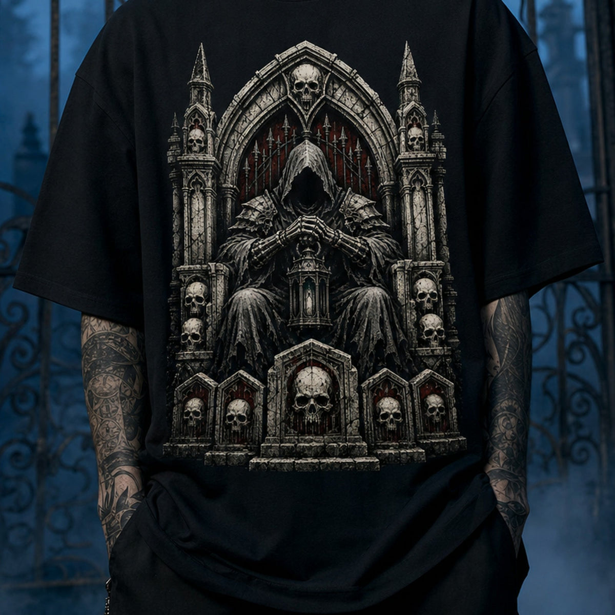 Hooded Tomb Sentinel Heavy Oversized Gothic Tee