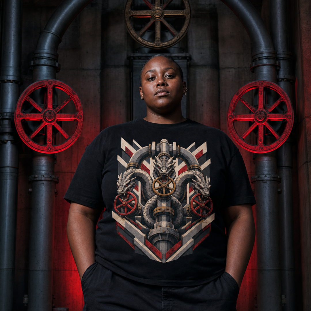Hydra Waterworks Brutalist Mythic Industrial Graphic Tee
