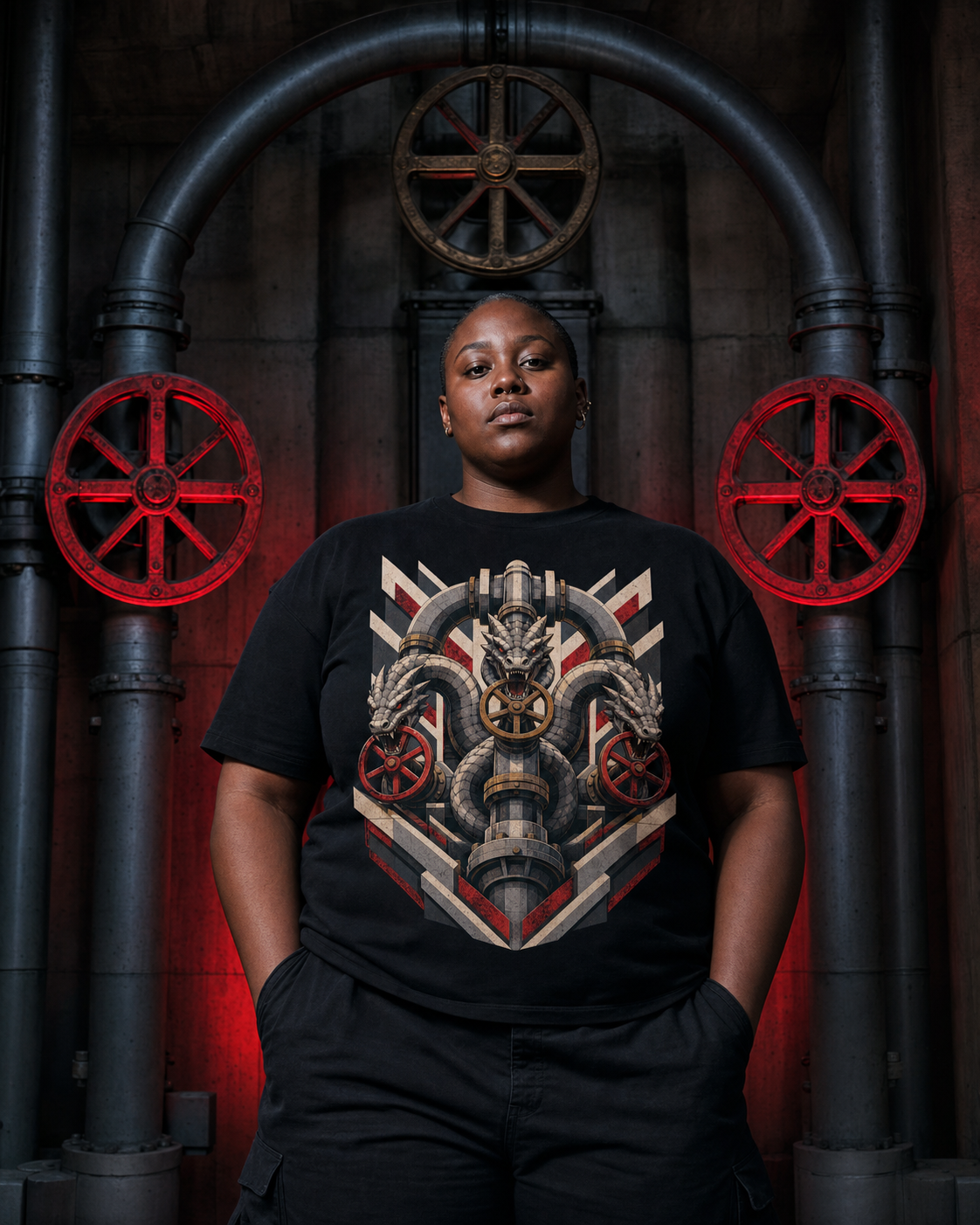 Hydra Waterworks Brutalist Mythic Industrial Graphic Tee