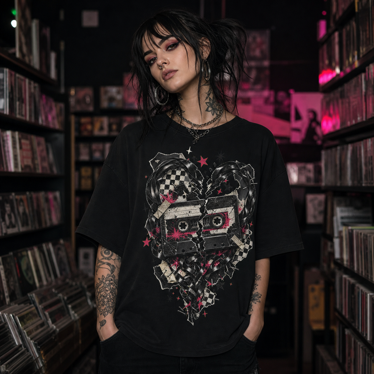 Midnight Mixtape Broken Heart Heavy Oversized Emo Tee