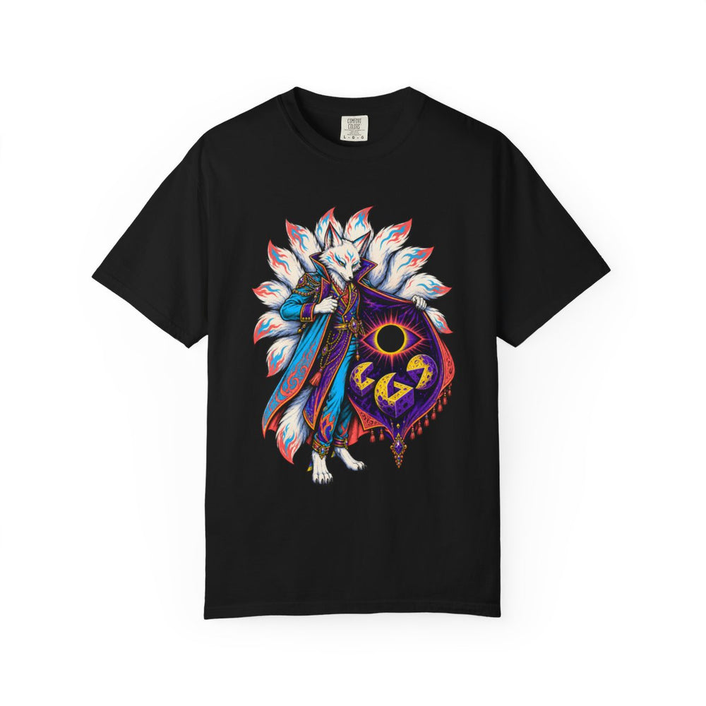 Mirage Fox Illusionist Cosmic Sideshow Graphic Tee graphic on a Black tee