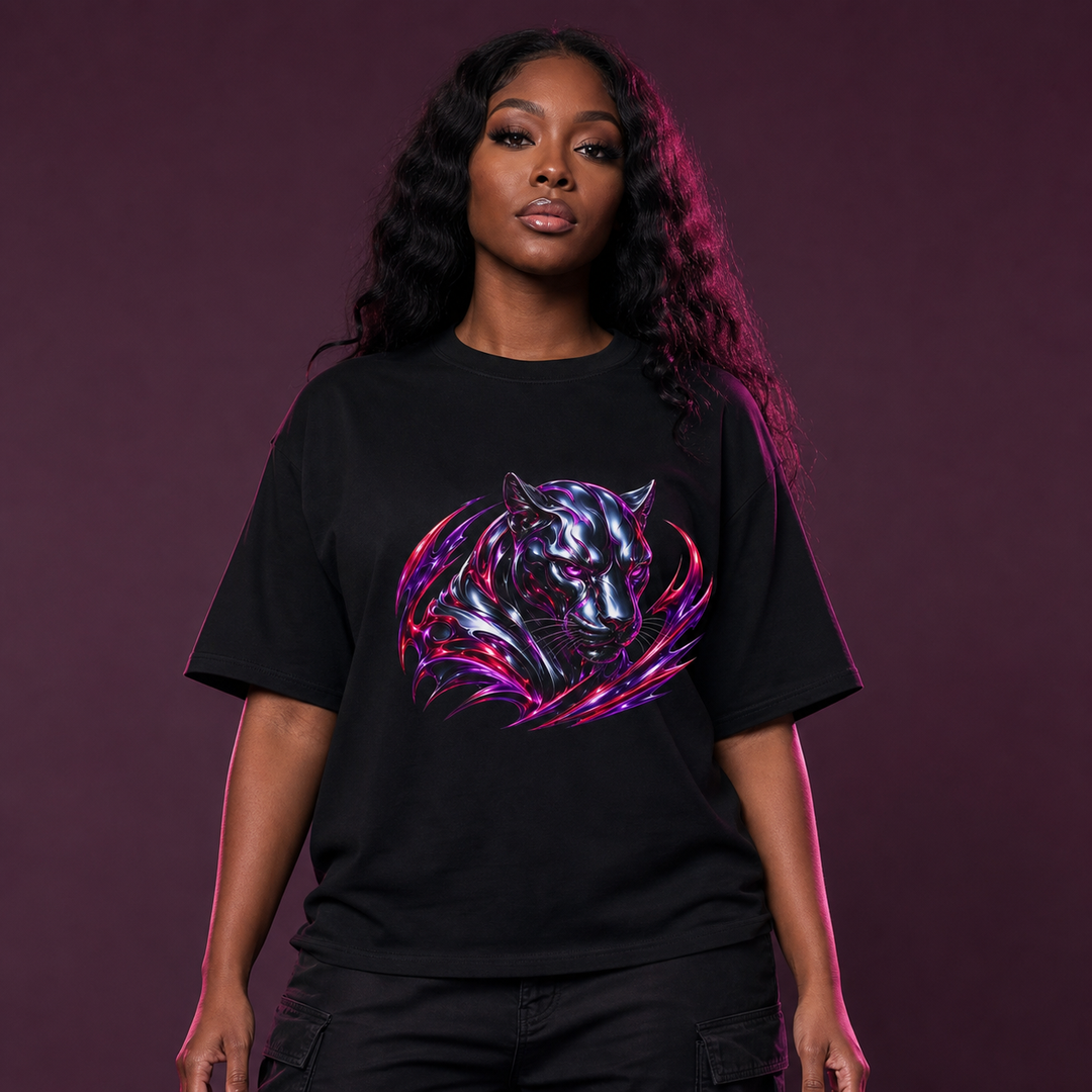 Red Violet Liquid Chrome Panther Graphic Tee
