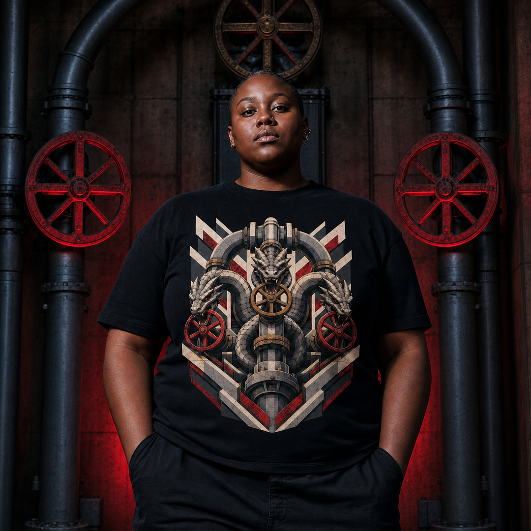 Hydra Waterworks Brutalist Mythic Industrial Graphic Tee