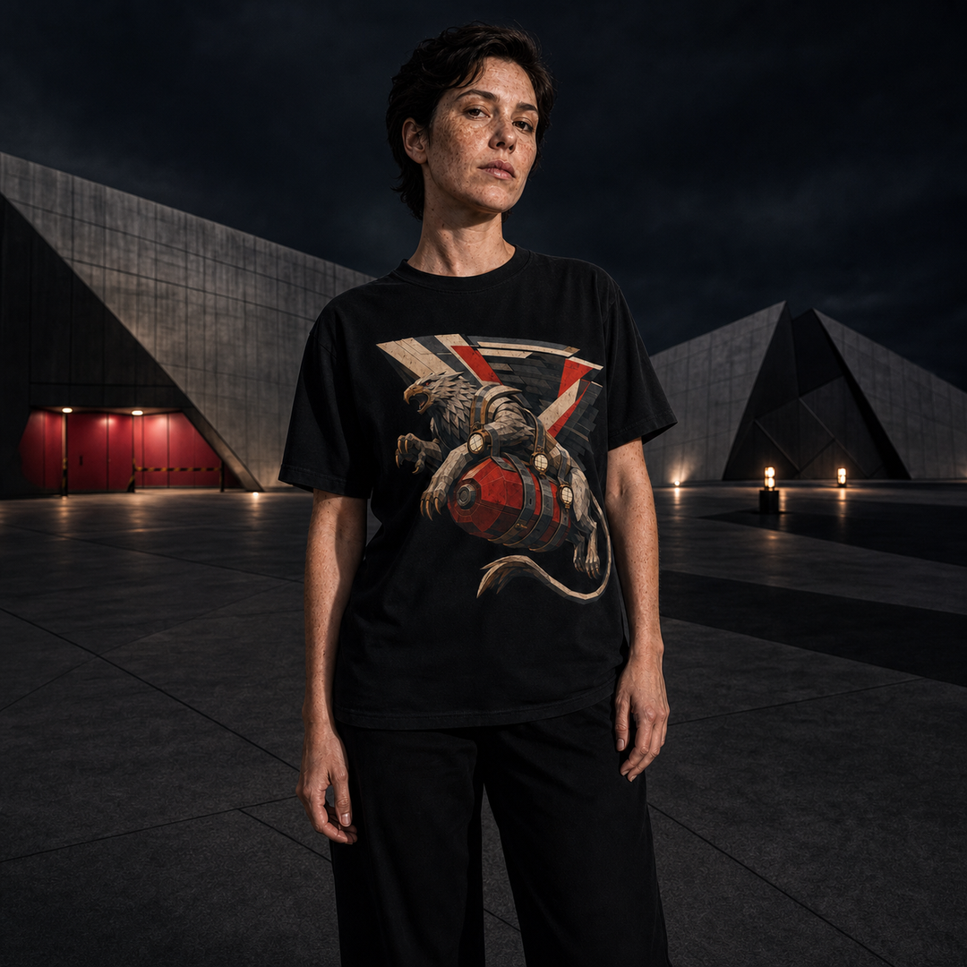 Griffin Overnight Courier Brutalist Mythic Industrial Graphic Tee