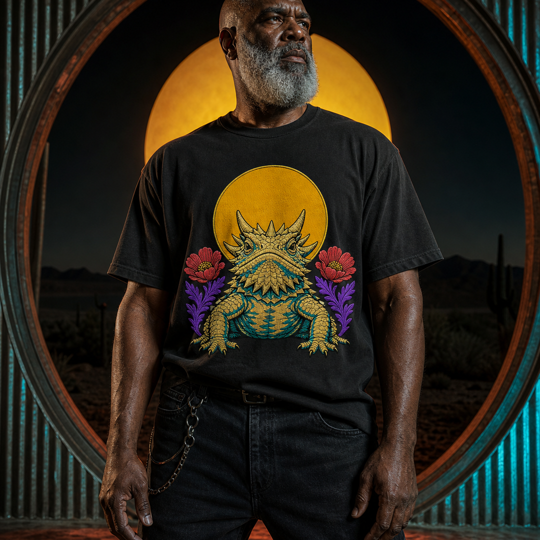Sunscale Horned Lizard Embroidered Western Graphic Tee