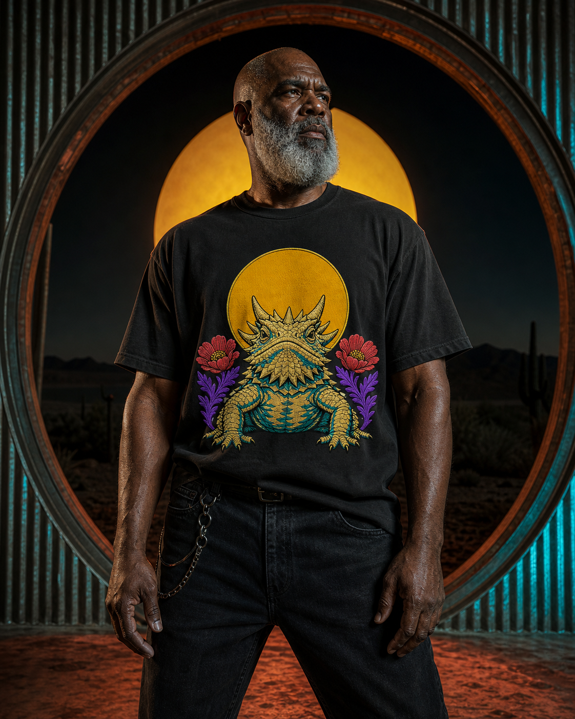 Sunscale Horned Lizard Embroidered Western Graphic Tee