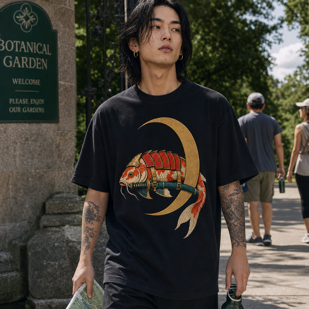 Moon Gate Ronin Surrealist Koi Samurai Graphic Tee