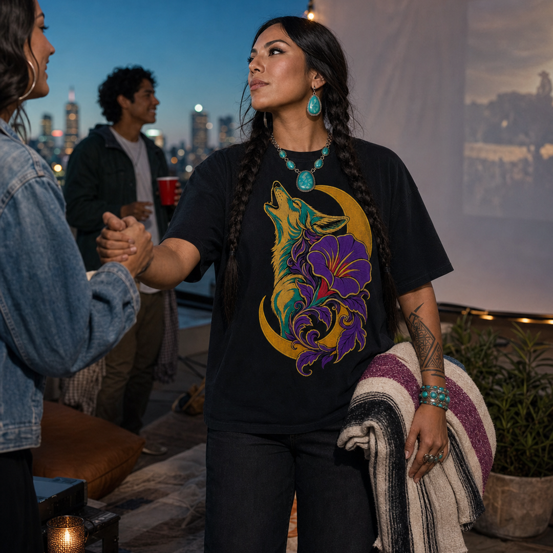 Moonflower Coyote Embroidered Western Graphic Tee