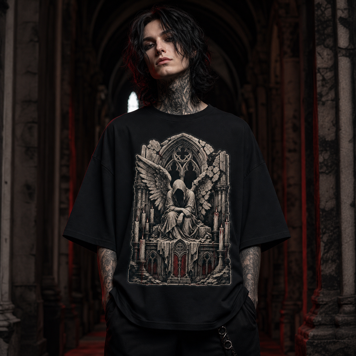 Ruined Mourning Angel Heavy Oversized Gothic Tee