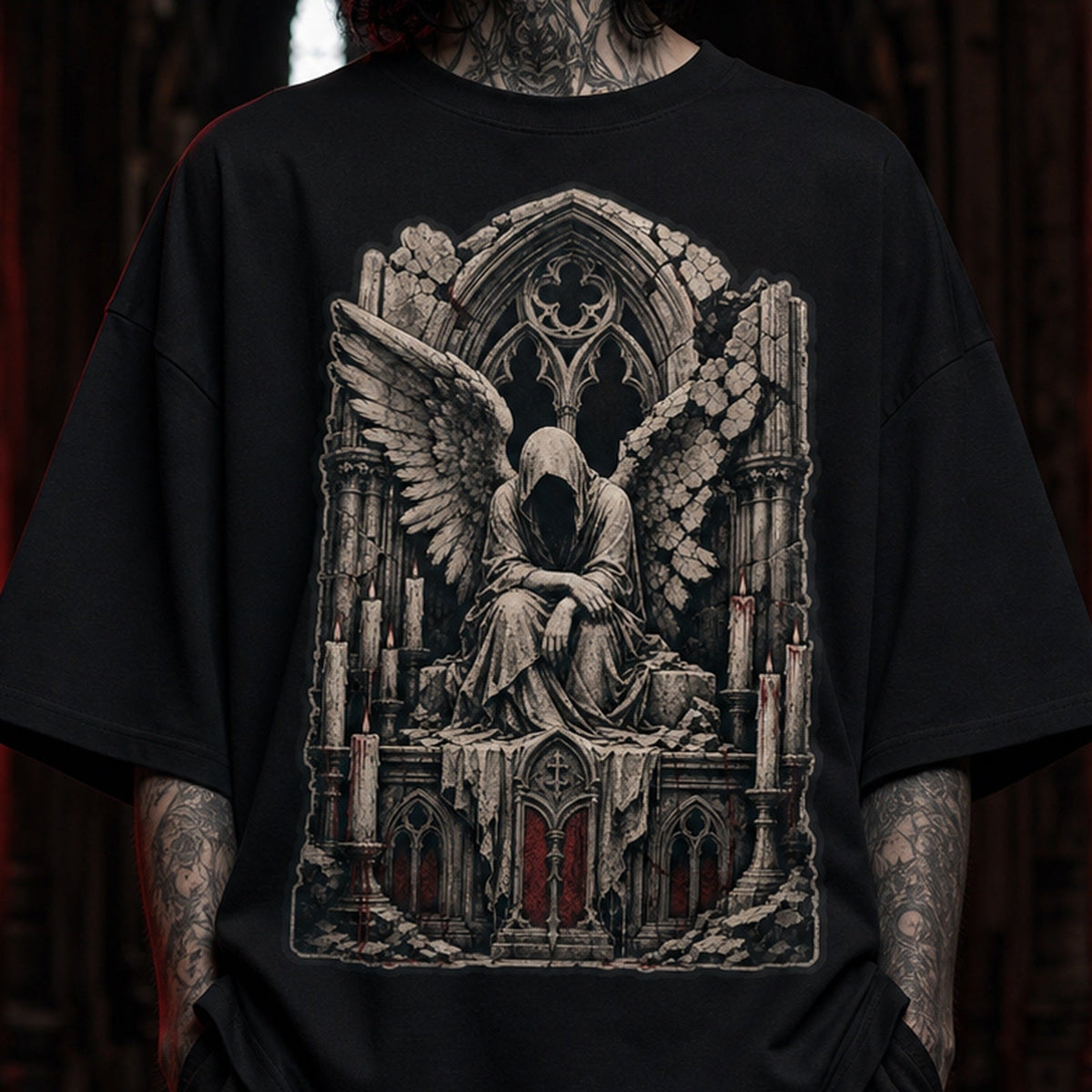 Ruined Mourning Angel Heavy Oversized Gothic Tee