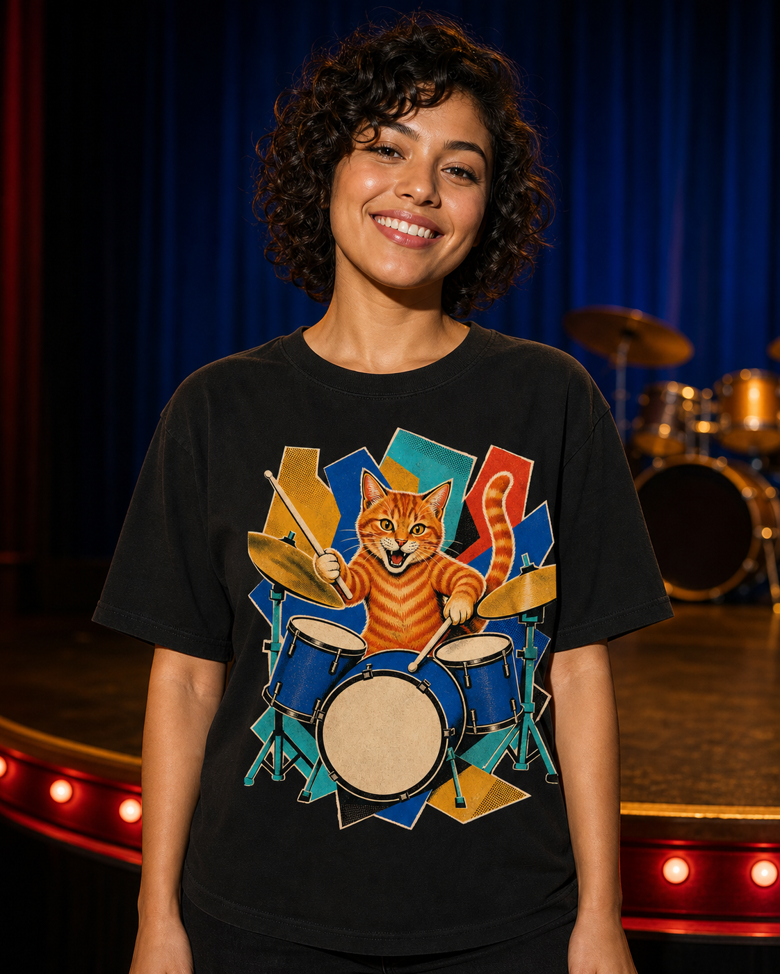Orange Tabby Drum Kit Hard-Bop Collage Graphic Tee