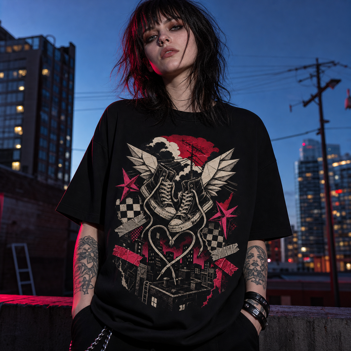 Paper Wings After Midnight Heavy Oversized Emo Tee