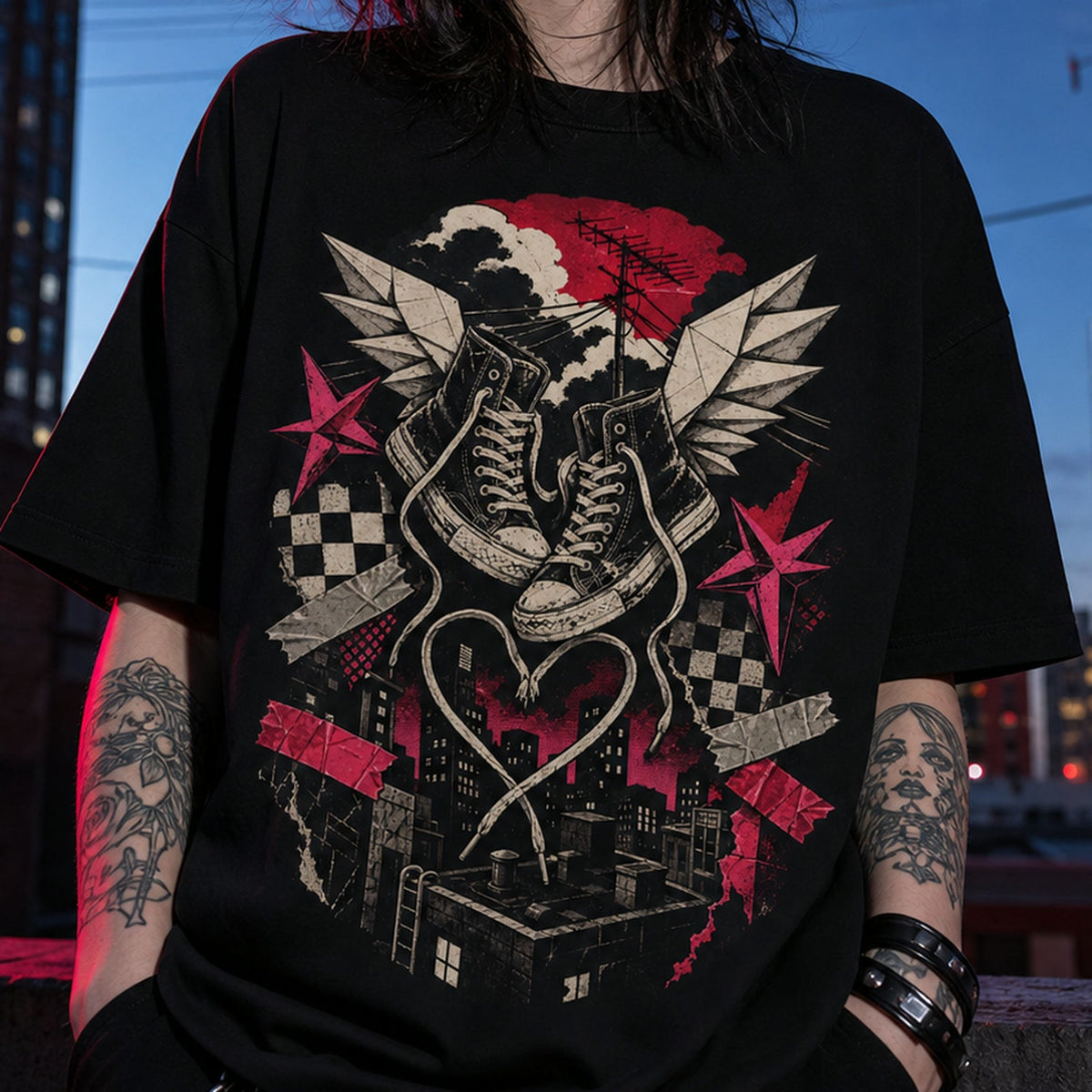 Paper Wings After Midnight Heavy Oversized Emo Tee