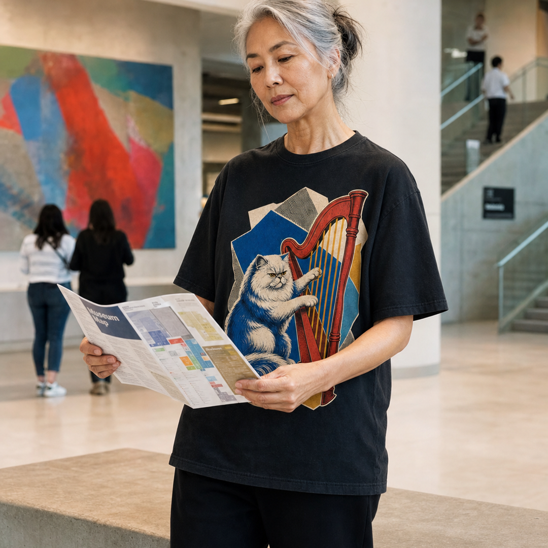 Persian Cat Concert Harp Hard-Bop Collage Graphic Tee