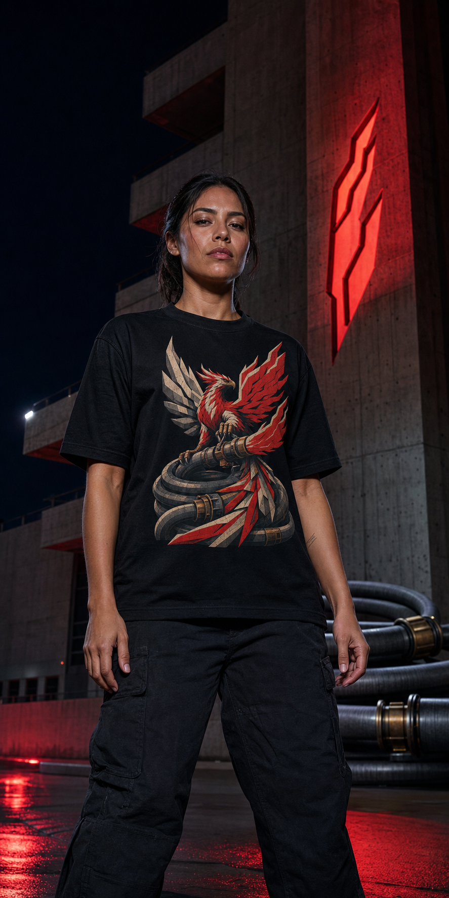 Phoenix Fire Crew worn on a Black tee in the Drop 7 - Mythic Night Shift campaign
