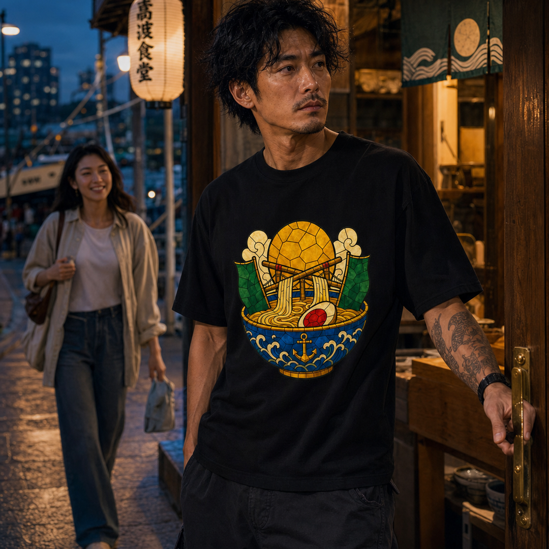 Ramen Moon Harbor Stained Glass Adventure Graphic Tee