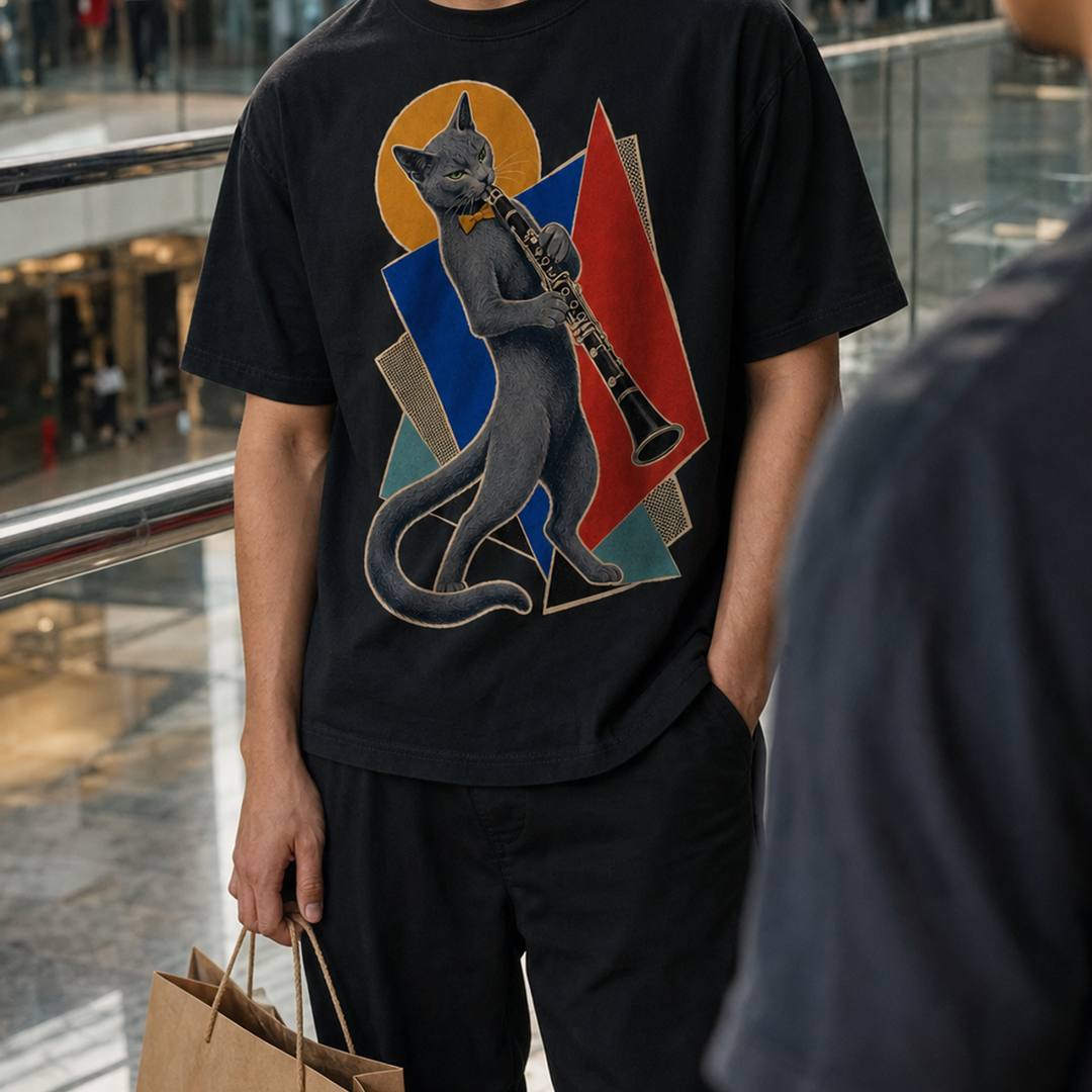 Russian Blue Clarinet Hard-Bop Collage Graphic Tee
