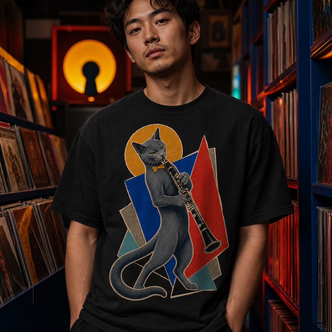 Russian Blue Clarinet Hard-Bop Collage Graphic Tee