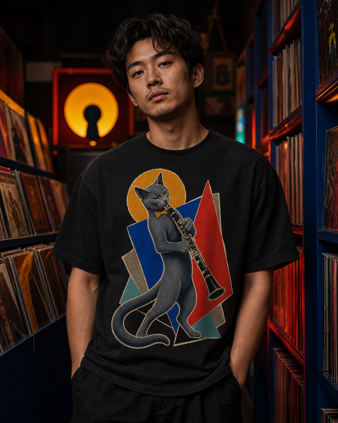 Russian Blue Clarinet Hard-Bop Collage Graphic Tee