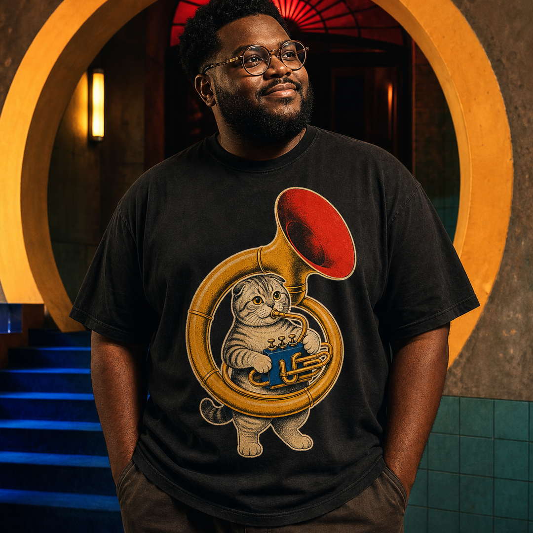 Scottish Fold Sousaphone Hard-Bop Collage Graphic Tee