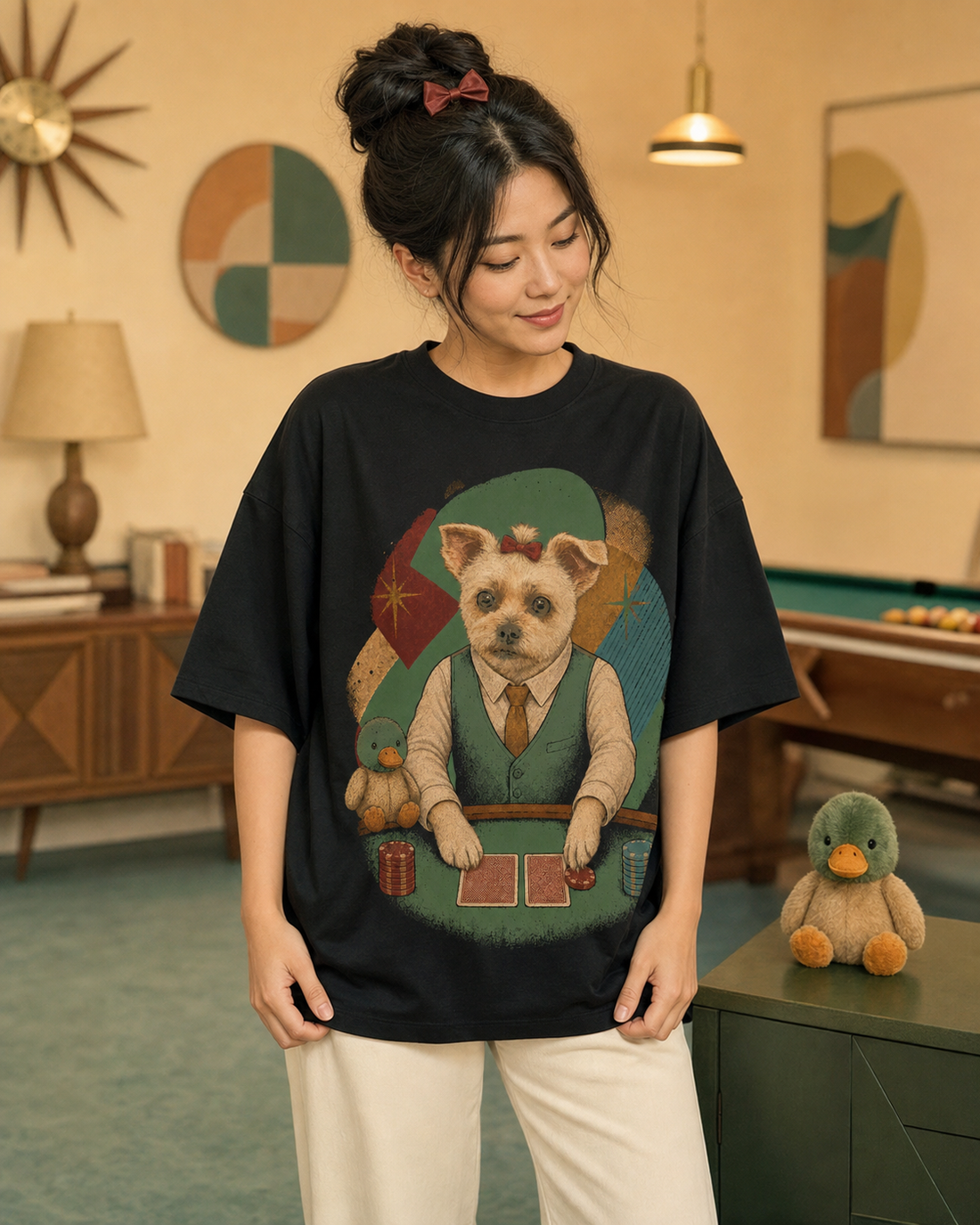 Shih Tzu Poker Face worn on a Black tee in the Drop 9 - Full House Hounds campaign