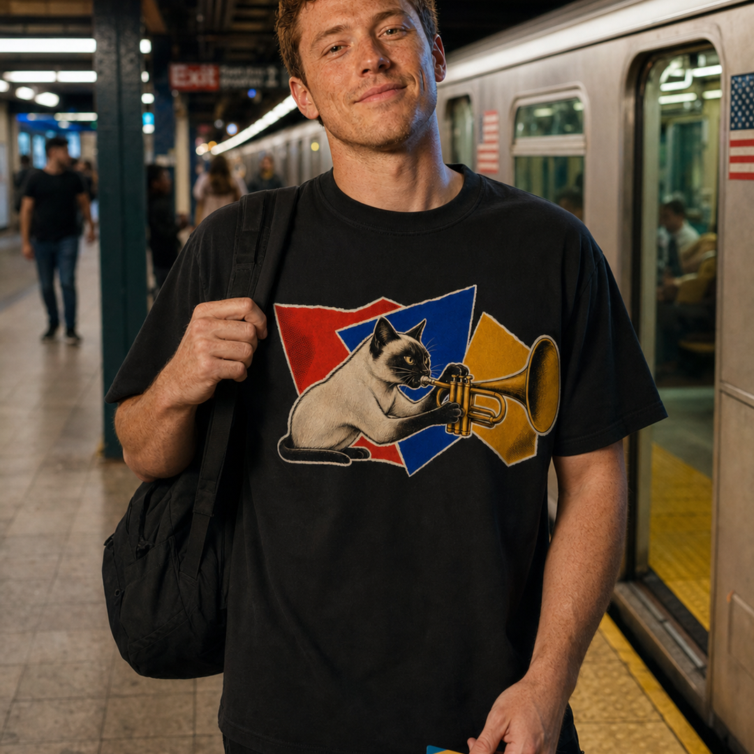 Siamese Cat Trumpet Hard-Bop Collage Graphic Tee